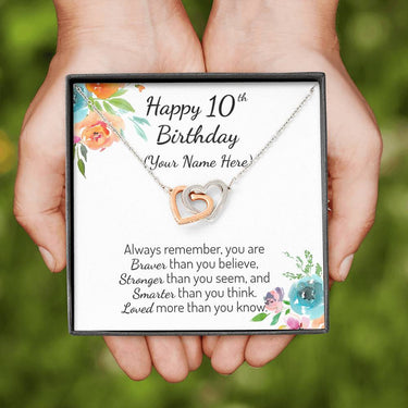 Personalized Happy 10th Birthday Interlocking Hearts Necklace - Love You This Much